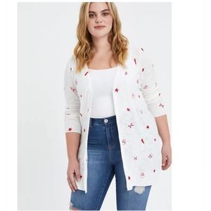 TORRID BUTTON FRONT CARDIGAN SWEATER - MYSTIC ICONS WHITE SIZE 10 M/L TORRID 00
